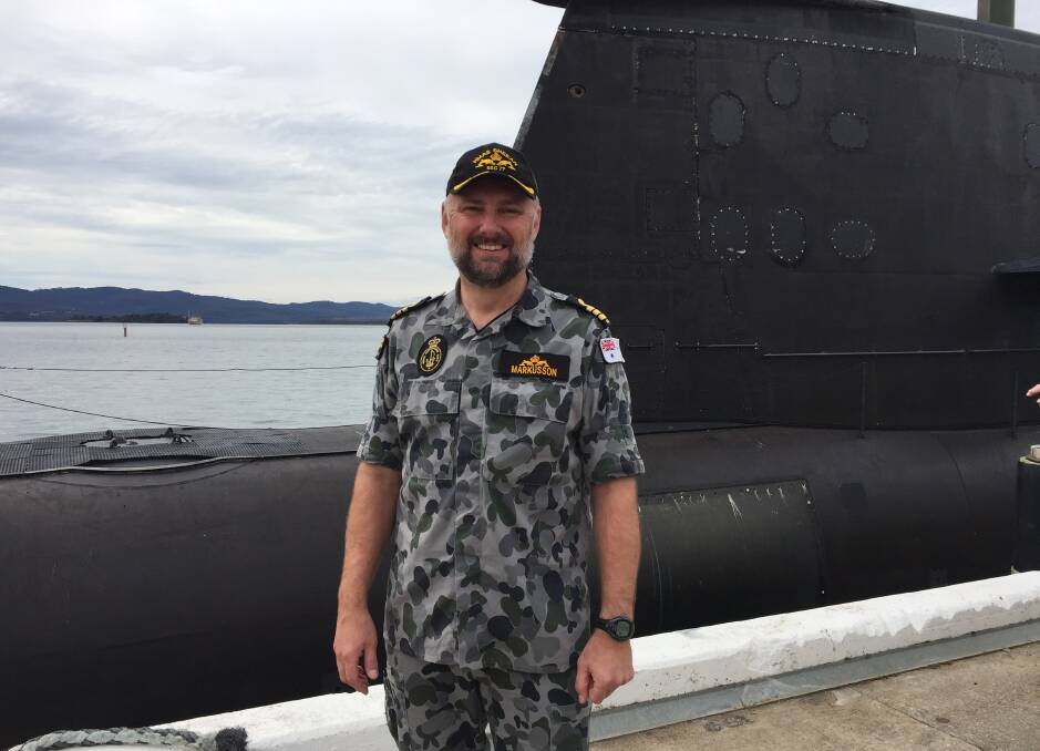 SAIL AWAY: Commander Tim Markusson, Commanding Officer of the HMAS Sheean as the submarine docked in Launceston. Picture: Adam Daunt