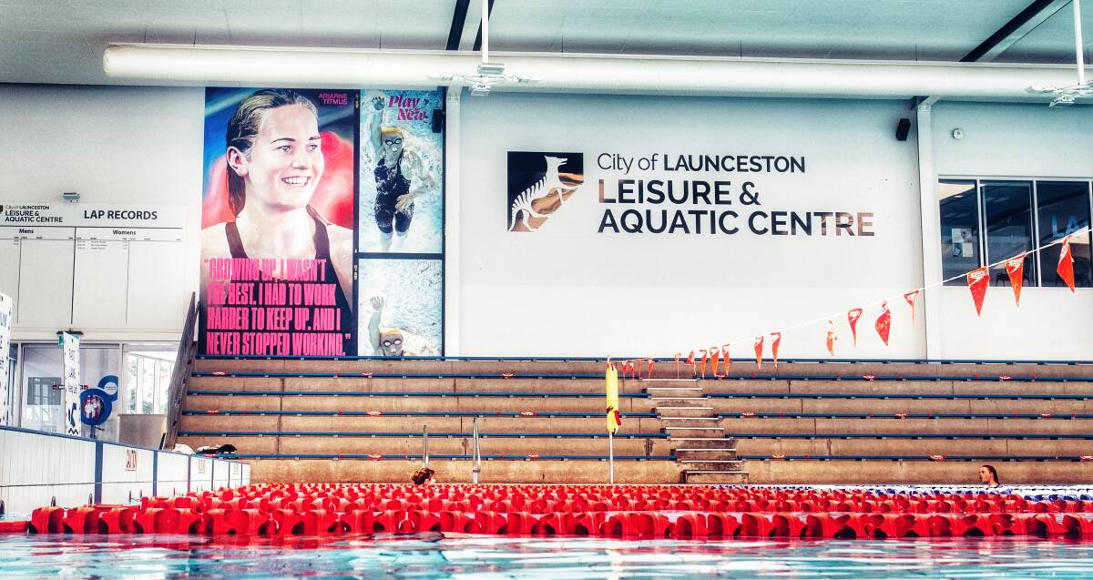 CREATIVE: A mural for Ariarne Titmus by Josh Foley has been placed at the Launceston Lesiure and Aquatic Centre. Picture: Paul Scambler