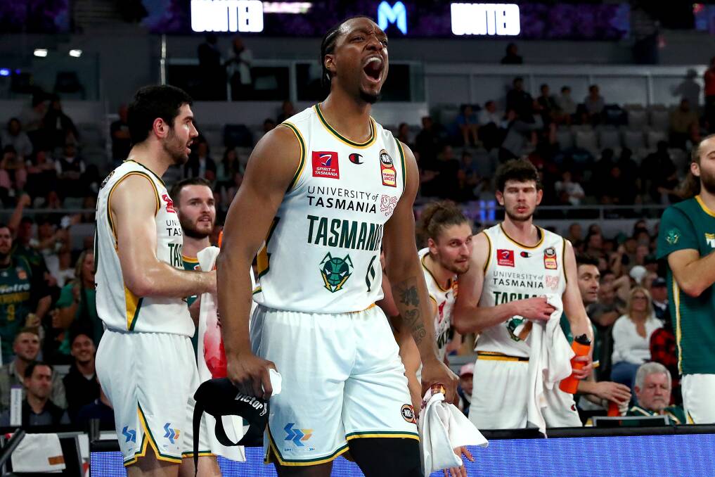DELIVERED: MiKyle McIntosh and the Tasmania JackJumpers are headed to the NBL grand final series. Picture: Kelly Defina/Getty Images