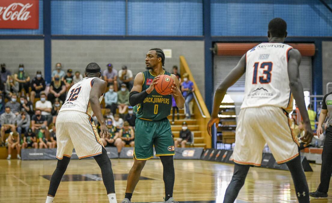 BREAK-OUT: Tasmania JackJumpers' import MiKyle McIntosh had a break-out game for his side for their first mainland win over Melbourne United. Picture: Craig George 