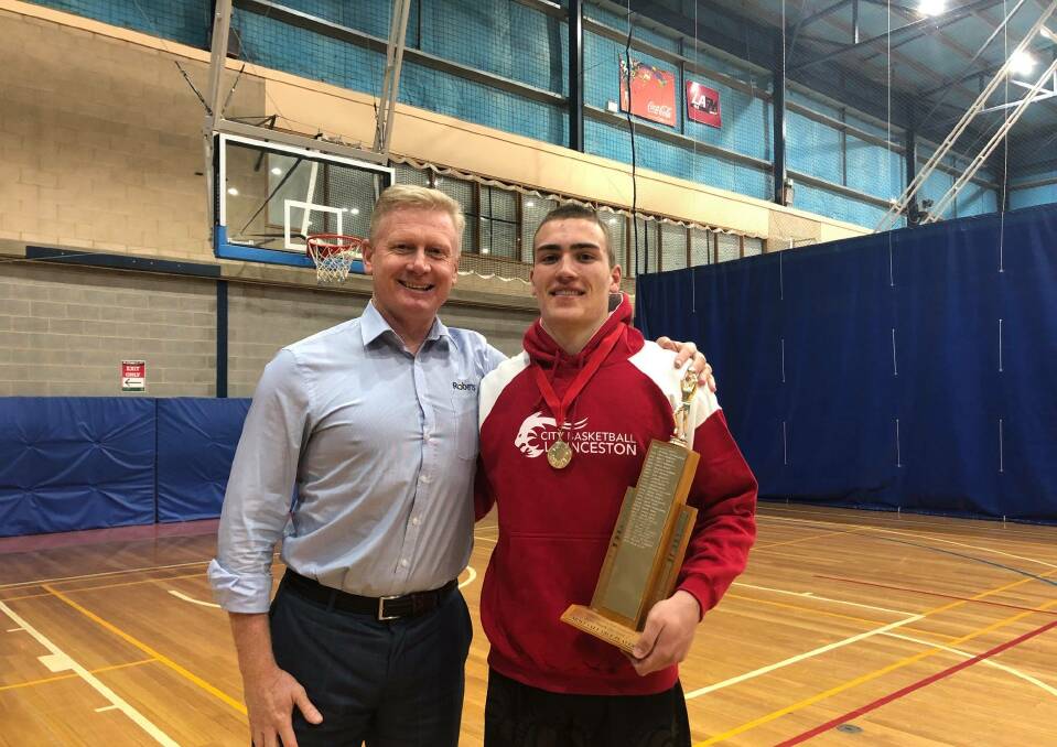 STRONG TEAM: Sejr Deans with Brett Smith after claiming the Launceston Basketball Association Brett Smith division one MVP award. Picture: Supplied