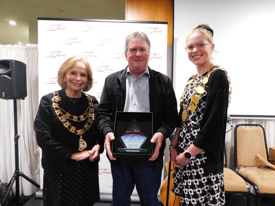 CONGRATULATIONS: Mayor Christina Holmdahl, Volunteer of the Year Greg Squires and West Tamar Youth Mayor Chloe White. Picture: Supplied