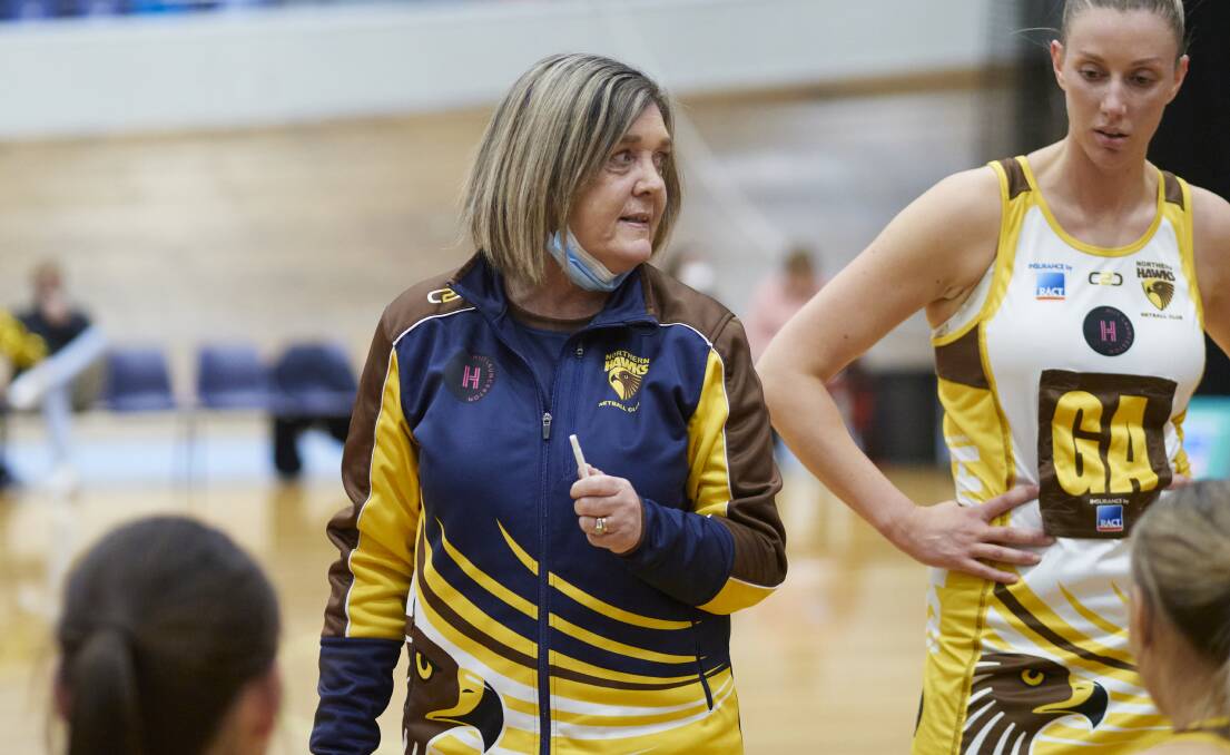 Northern Hawks coach Kellie Woolnough led her side to their 19th straight win in the qualifying final. Picture: Rod Thompson