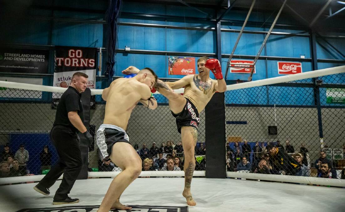 UP FOR THE FIGHT: Casey Lockett retained his title against Kahn Sandy over the weekend at the Legion 14 event. Picture: Angry Man Photography