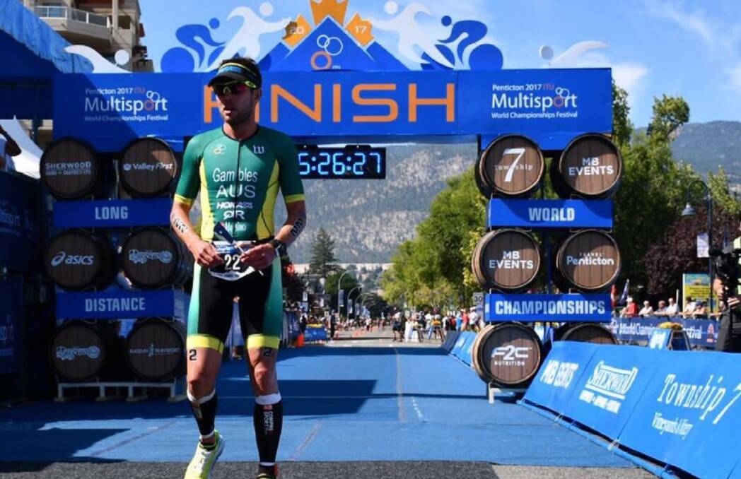 Joe Gambles in action at the Penticton ITU long distance triathlon world championships in 2017.