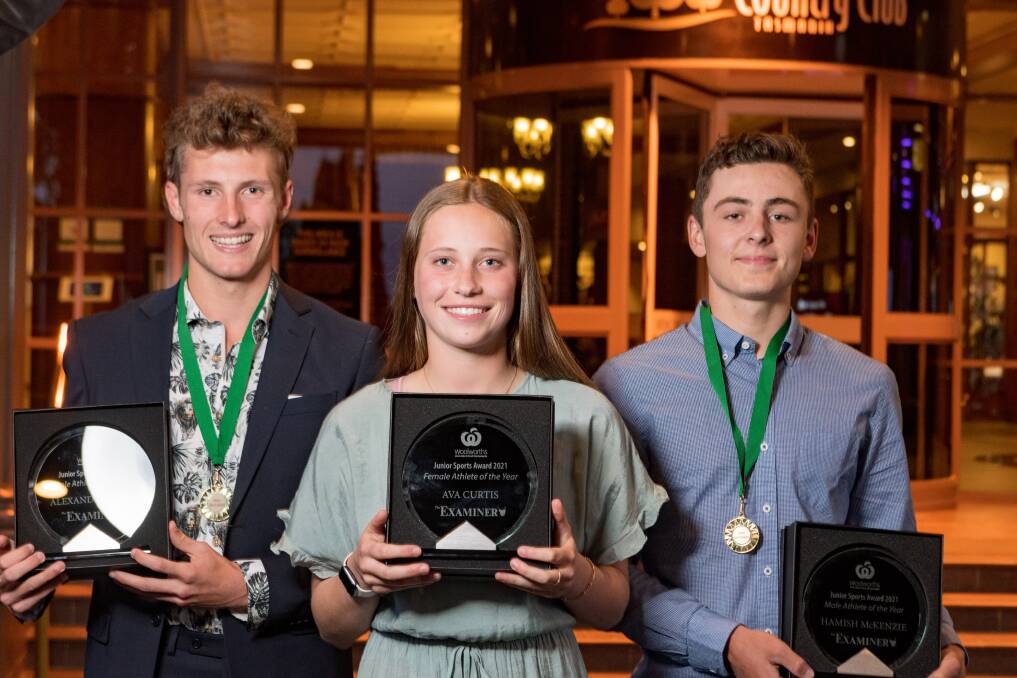 FLASHBACK: Alexander Creak, Hamish McKenzie and Ava Curtis with last year's male and female athlete of the year awards respectively.