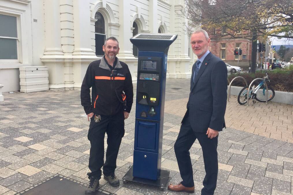 NEW MACHINE: City of Launceston Council will fund the roll out of new parking meters across the CBD to replace aging existing parking meters. Picture: Adam Daunt