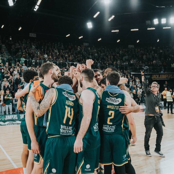 HISTORIC: Tasmania JackJumpers will play finals in their debut season in the NBL after South East Melbourne beat Perth. Picture: Tasmania JackJumpers