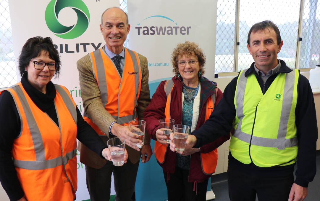 TasWater Acting chief executive Juliet Mercer, Minister Guy Barnett, Northern Midlands mayor Mary Knowles and TRILITY operations manager Mark Collins. Picture: Supplied