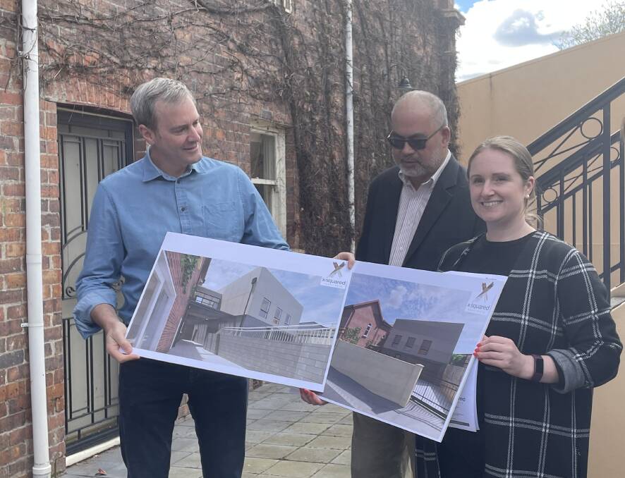 Michael Ferguson MP, Department of Communities project manager Stephen Yam and architect Erin Rockliffe at today's announcement. Picture: Sarah Davison 