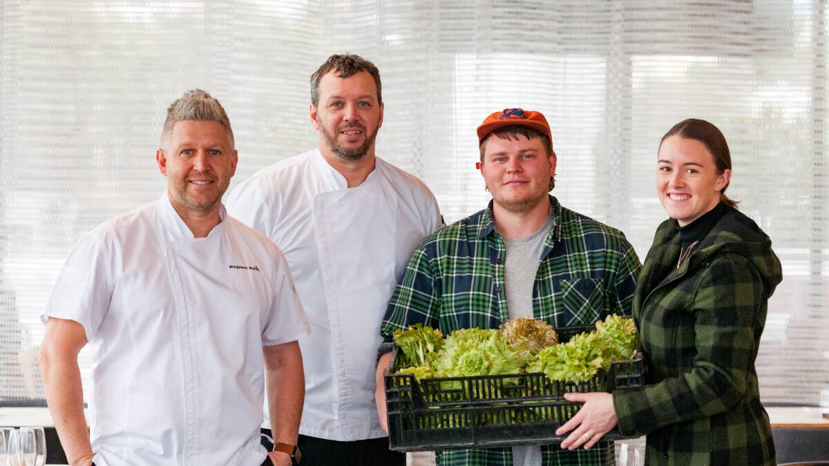 Grain food director Massimo Mele and executive chef Thomas Pirker with Lauren Byrne and Michael Layfield from Feld's Farm