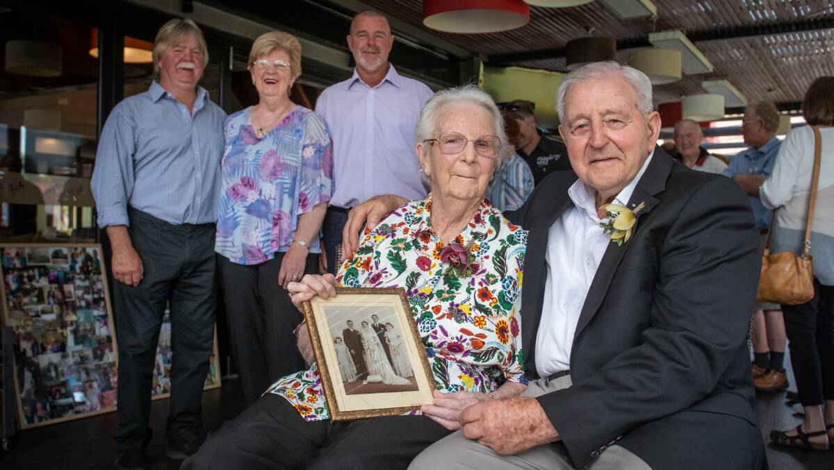 LOVE STORY: Vonda and Noel West celebrate their 70th wedding anniversary with their children, Adrian West, Bronwyn Holden and Greg West. Picture: Paul Scambler