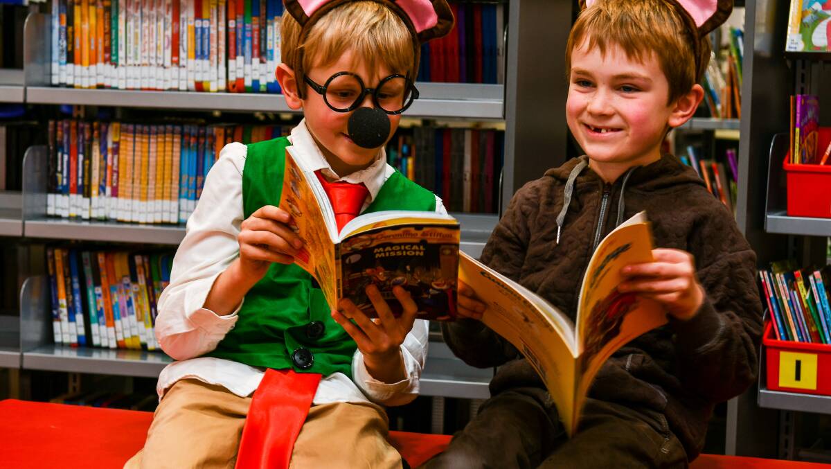 Cohen and Noah Easther at the Launceston Library. Picture: File