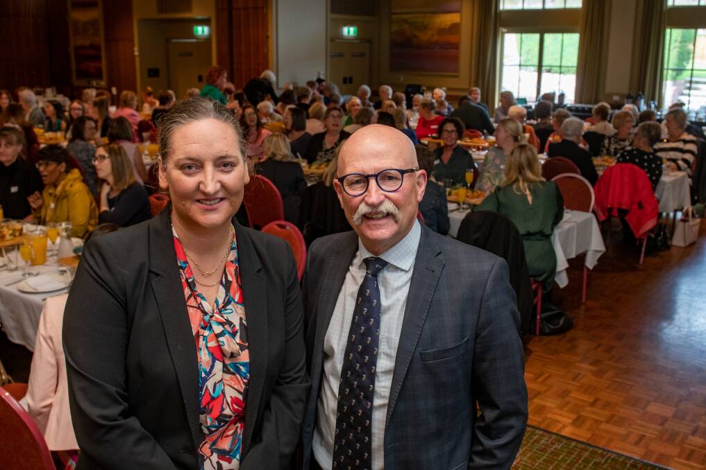YUM YUM: Professor Cassandra Szoeke and Clifford Craig chief executive Peter Milne at the foundation's inaugural Women's Health Brunch. Picture: Paul Scambler. 
