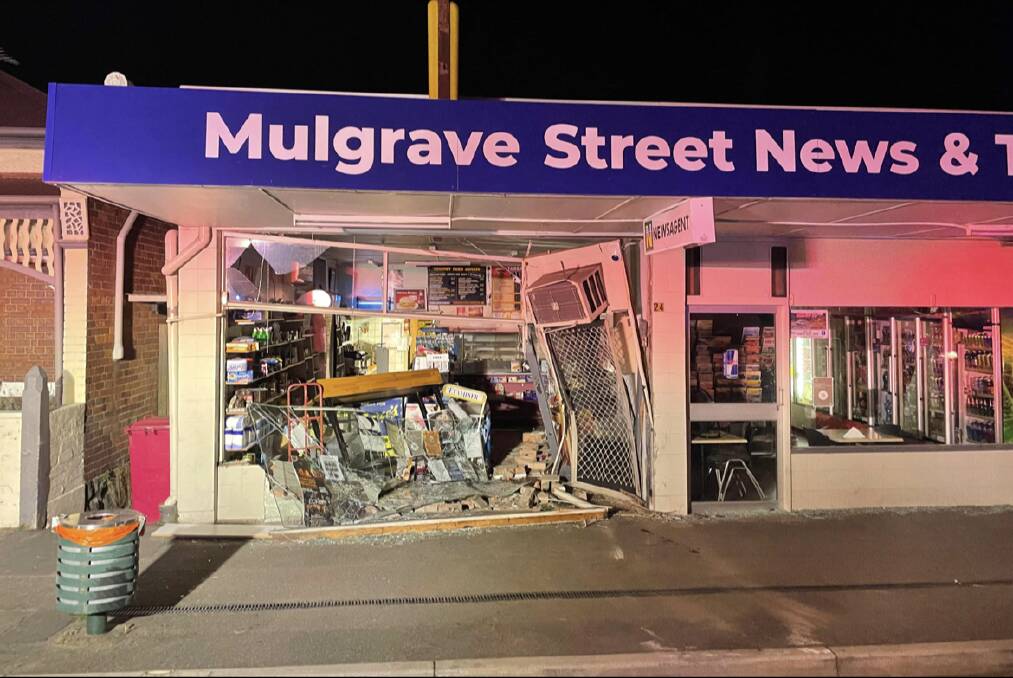 CRASH: Mulgrave Street Newsagency and Takeaway sustained significant damage. Picture Luke Miller 