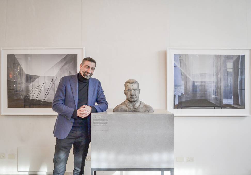 SET IN STONE: JamFactory chief executive Brian Parkes with Abdul-Rahman Abdullah's David at Concrete: art design architecture on display at Design Tasmania. Picture: Andrew Chounding