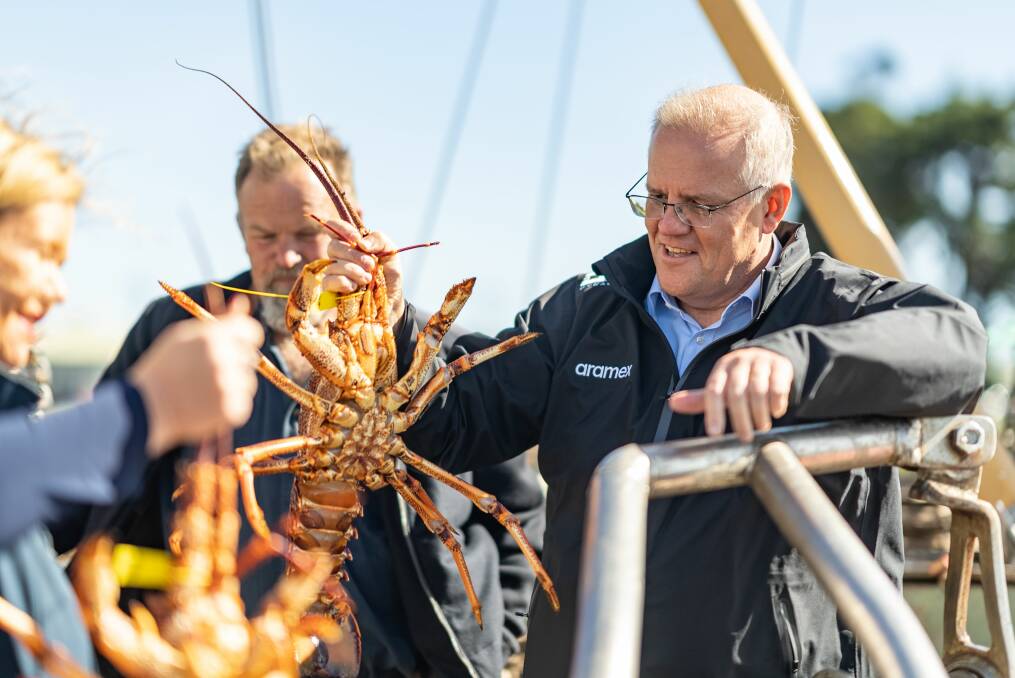 BIG BOY: Rock Lobster Fishermen's Association president Karl Krause with Prime Minister Scott Morrison. Picture: Supplied 