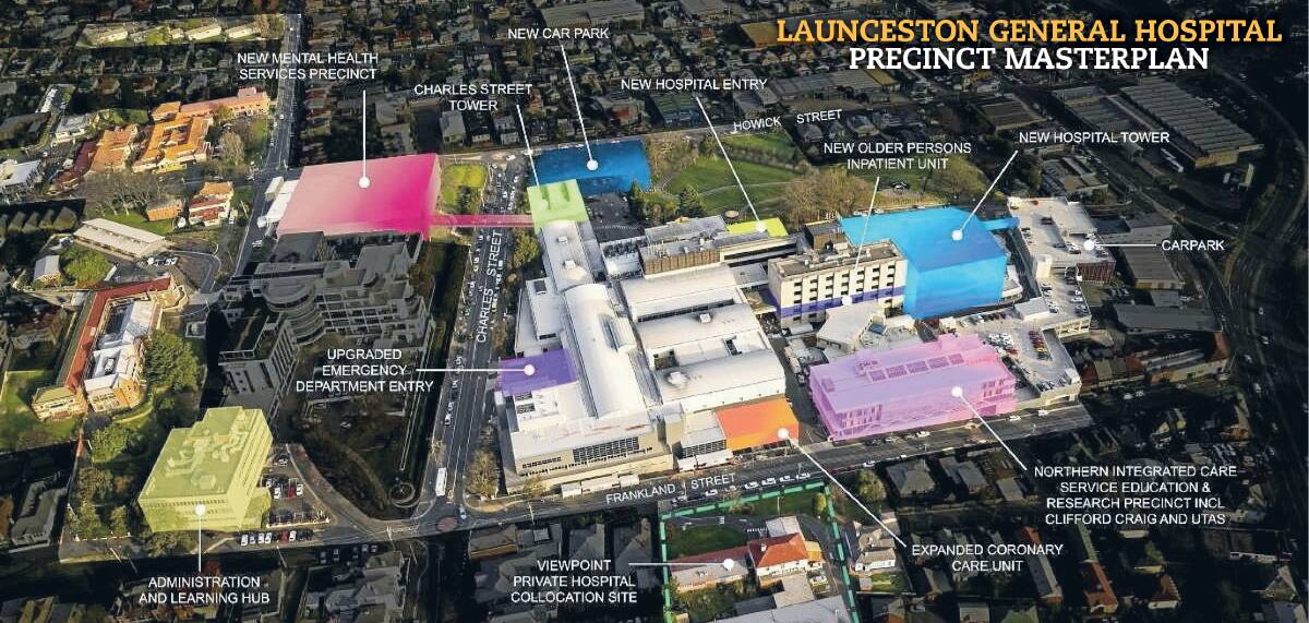 As part of the LGH master plan, 1300 square metres have been allocated for the research centre in the Northern Integrated Care Service building [bottom right].