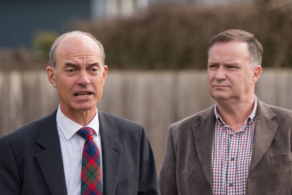 FUNDED: Primary Industries and Water Minister Guy Barnett and TFGA chief executive John McKew announce a $3 million Agriculture Development Fund. Picture: Phillip Biggs