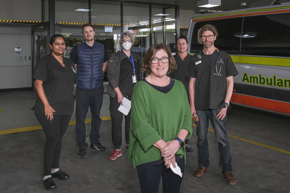 TOP DOC: Launceston General Hospital emergency depeartment staff. Dr Kenu Naider, Dr Nick Scott, Dr Jessica Timmings, ED Director Lucy Reed, Dr Fiona Lowan and Dr Matt Labattaglia. Picture: Craig George.