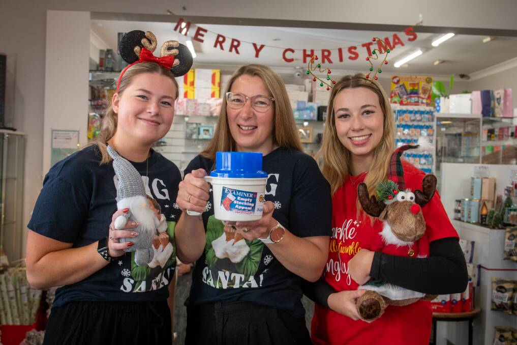 Ireland Smith, Nicole Madden and Holly Donnelly of Riverside Post, News and Lotto for The Examiner's Empty Stocking Appeal. Picture by Paul Scambler. 