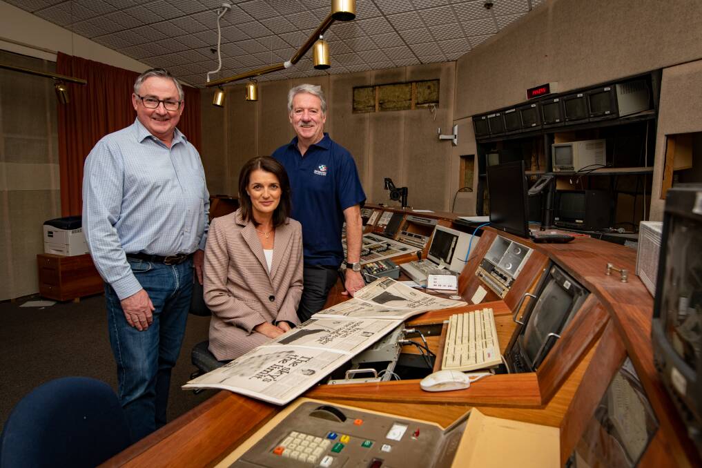 VETERANS: News director Grant Wilson, anchor Kim Millar and weatherman Peter Murphy in one of the control rooms at the station. Picture: Paul Scambler 