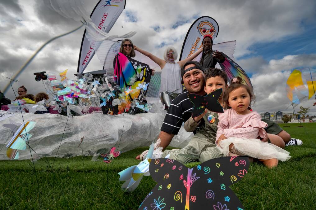 FAMILY FUN: Robbie Peters of Youngtown with Zephaniah and Ivy at the Launceston Alive Children's and Families Festival. Picture: Phillip Biggs