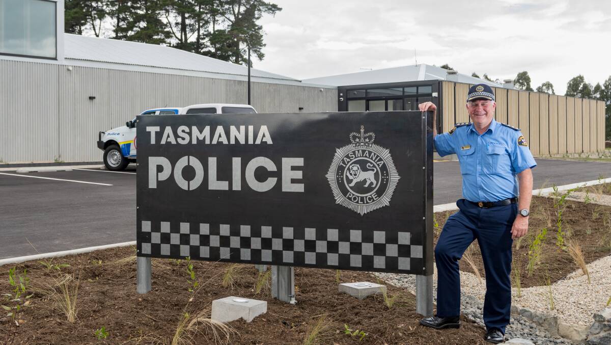 Tasmania Police Inspector Scott Flude outside the new Longford police station. Picture Phillips Biggs. 