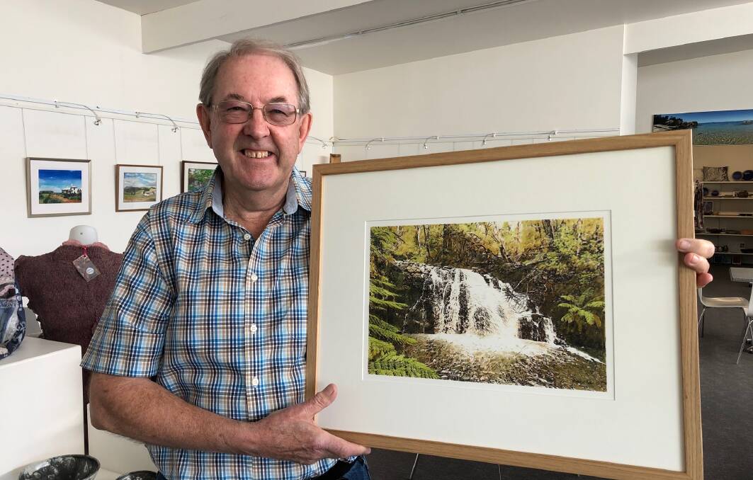 LOCAL ART: Local artist Richard Klekociuk with one of his works as part of his latest exhibition. Picture: Supplied. 