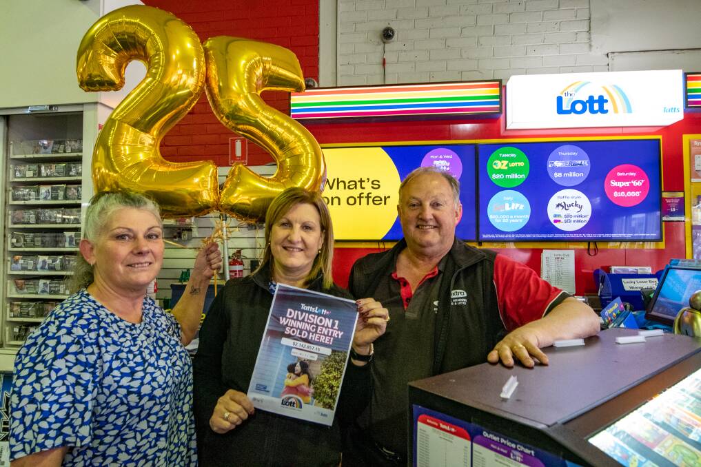 Deb Watts with Viv and Jeff Dolbey of the Kings Meadows News & Lotto. Picture:Paul Scambler 