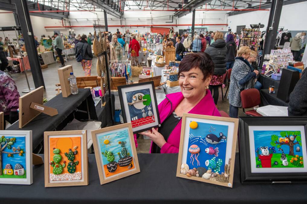 ROCK ART: Sharon McCoy of Pardon my Pun at the WAYFM Makers and Creators Christmas in July Market. Picture: Paul Scambler