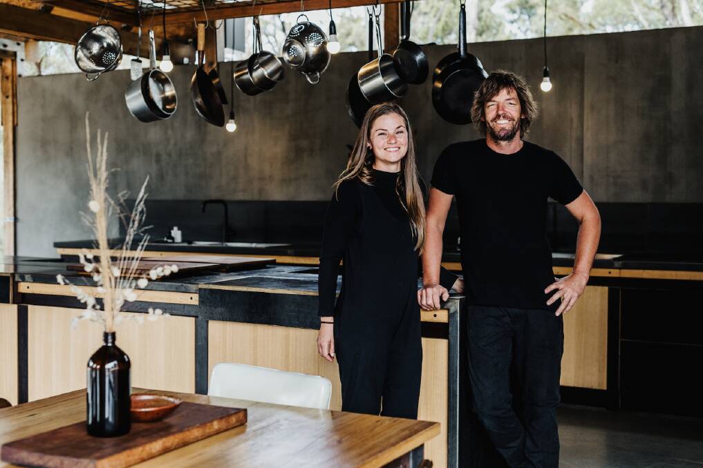 RECIPE FOR SUCCESS: Owners of The Bay of Fires Retreat Anna Hoffmann and Tom Dicker at their kitchen, which provides fine dining on site. Picture: Supplied 