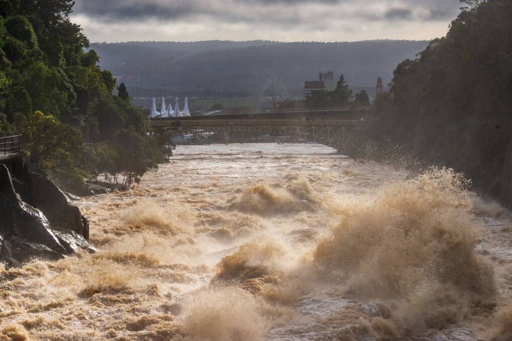 South Esk River flood thunders thorough Cataract Gorge, Launceston. Picture by Phillip Biggs
