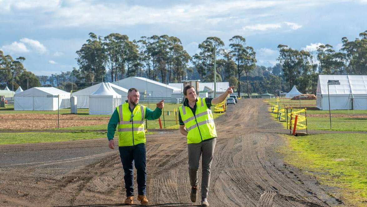 SITE INSPECTION: Agfest personnel co-ordinator Dylan Bellchambers and Agfest chairman Caine Evans look over the site at Quercus Park. Picture: Paul Scambler