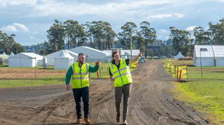 SITE INSPECTION: Agfest personnel co-ordinator Dylan Bellchambers and Agfest chairman Caine Evans look over the site at Quercus Park. Picture: Paul Scambler