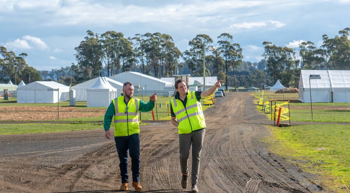 SITE INSPECTION: Agfest personnel co-ordinator Dylan Bellchambers and Agfest Chairman Caine Evans look over the site at Quercus Park. Picture: Paul Scambler