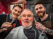 CLOSE SHAVE: Kingsway Barbershop owner Alex Toscan with Lee Stingle and Launceston Mayor Albert Van Zetten. Picture: Paul Scambler