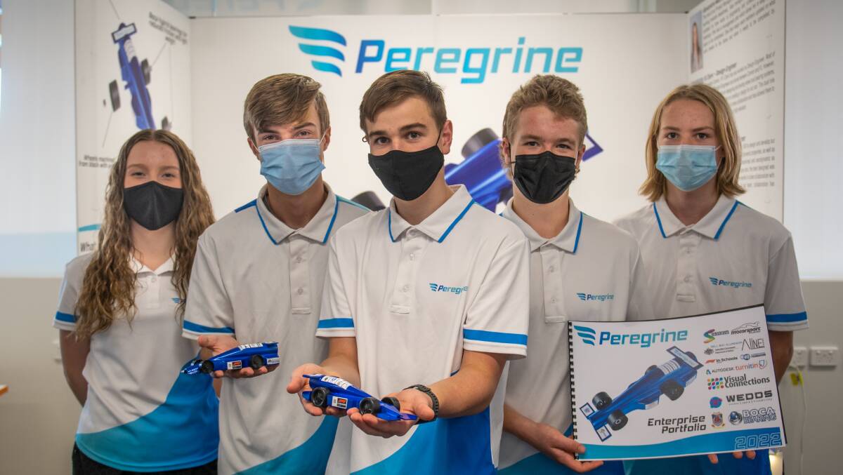VROOM: Alexandra Macfarlane, PJ Clark, Connor Howard, Jack Coull and Ollie Richardson of Team Peregrine. Picture: Paul Scambler 