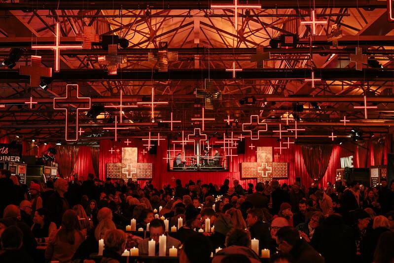 FESTIVAL FEAST: The Winter Feast is one of the much-loved annual events at Dark Mofo held inside Princes Wharf 1. Picture: Supplied 