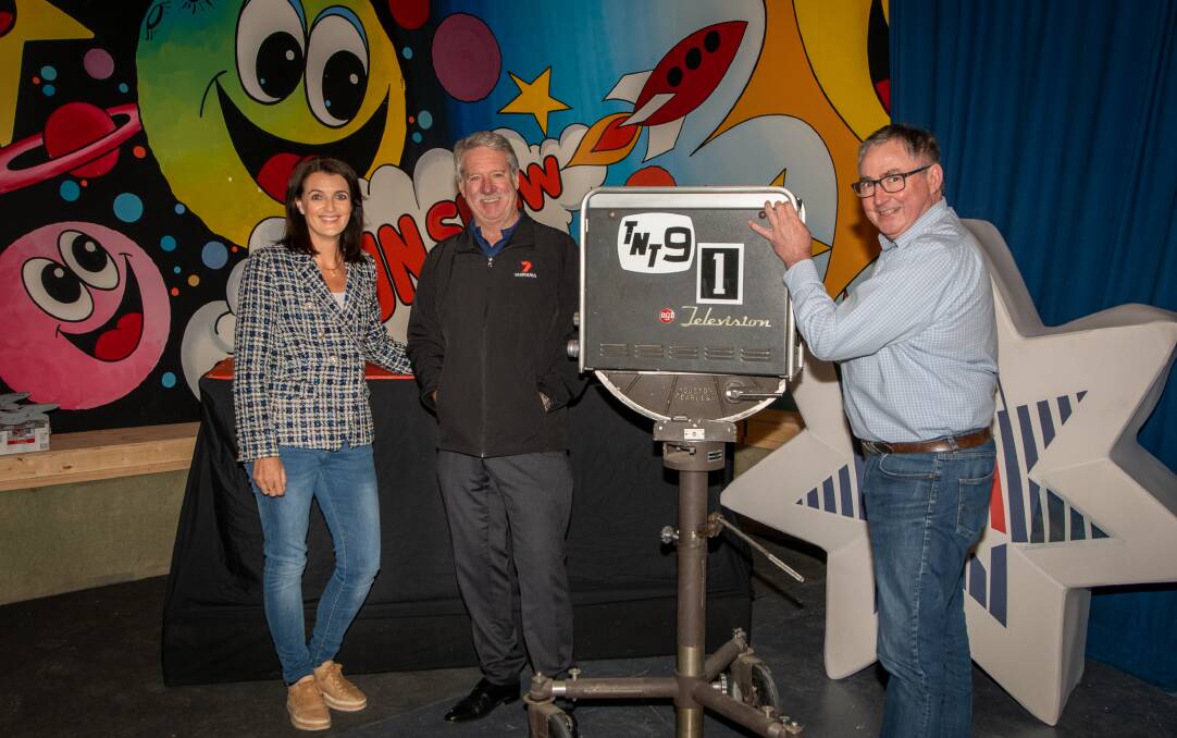  News anchor Kim Millar and weatherman Peter Murphy with Director of News - televison Grant Wilson, with the set of the Fun Show. Picture: Paul Scambler 