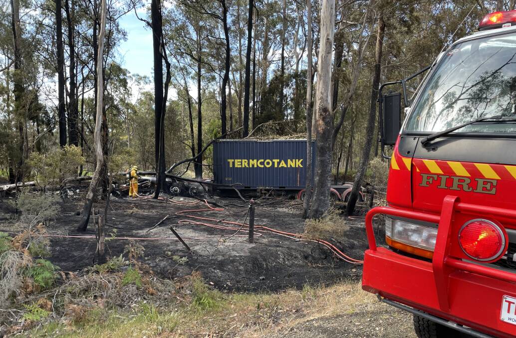 TRUCK FIRE: The burnt remains of a truck on Frankford Road at Glengarry with emergency services on hand. Picture: Paul Scambler 