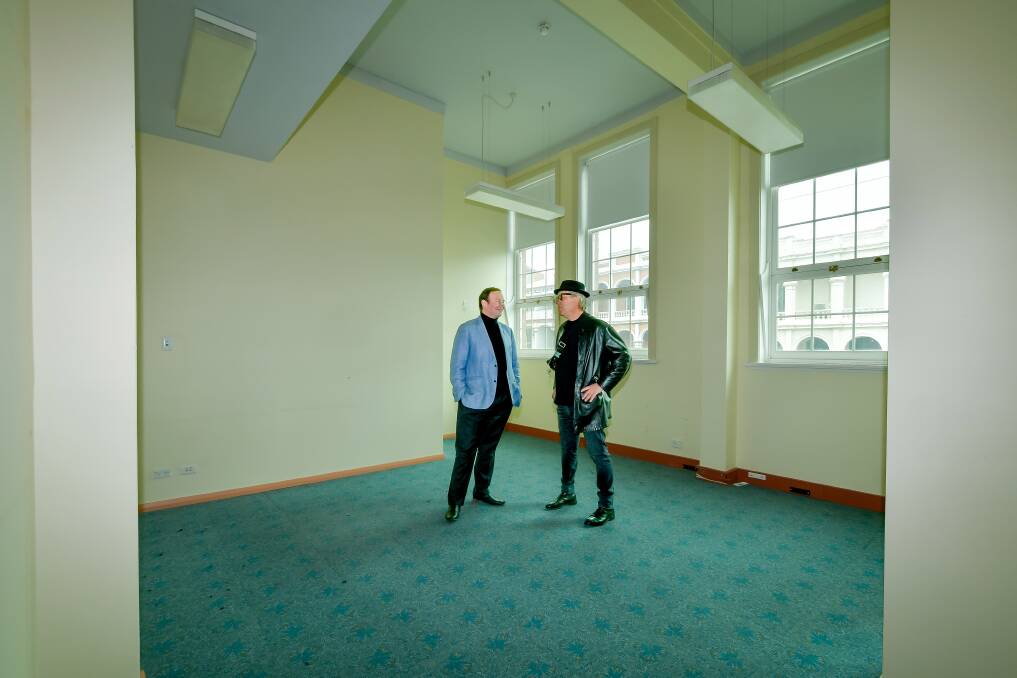 Launceston mayor Danny Gibson and MONA FOMA artistic director Brian Ritchie at the old Tafe building. Picture by Phillip Biggs 