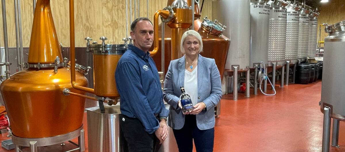 LOCAL LIQUOR: Tim Freeman of Western Tiers Distillery and Liberal candiate for Lyons Susie Bower. Picture: Nikita McGuire 