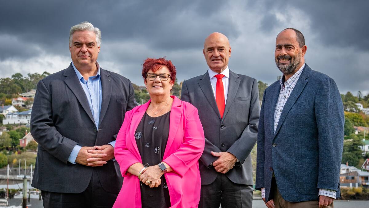 TEAM: Federal Member for Lyons Brian Mitchell, Senator Anne Urquart, Labor candidate for Braddon Chris Lynch and Labor candidate for Bass Ross Hart. Picture: Paul Scambler 