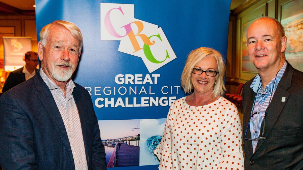 GROWTH: Owen Tilbury, Lynda McKay and David Peach at a Great Regional City Challenge event earlier this year. Picture: Phillip Biggs