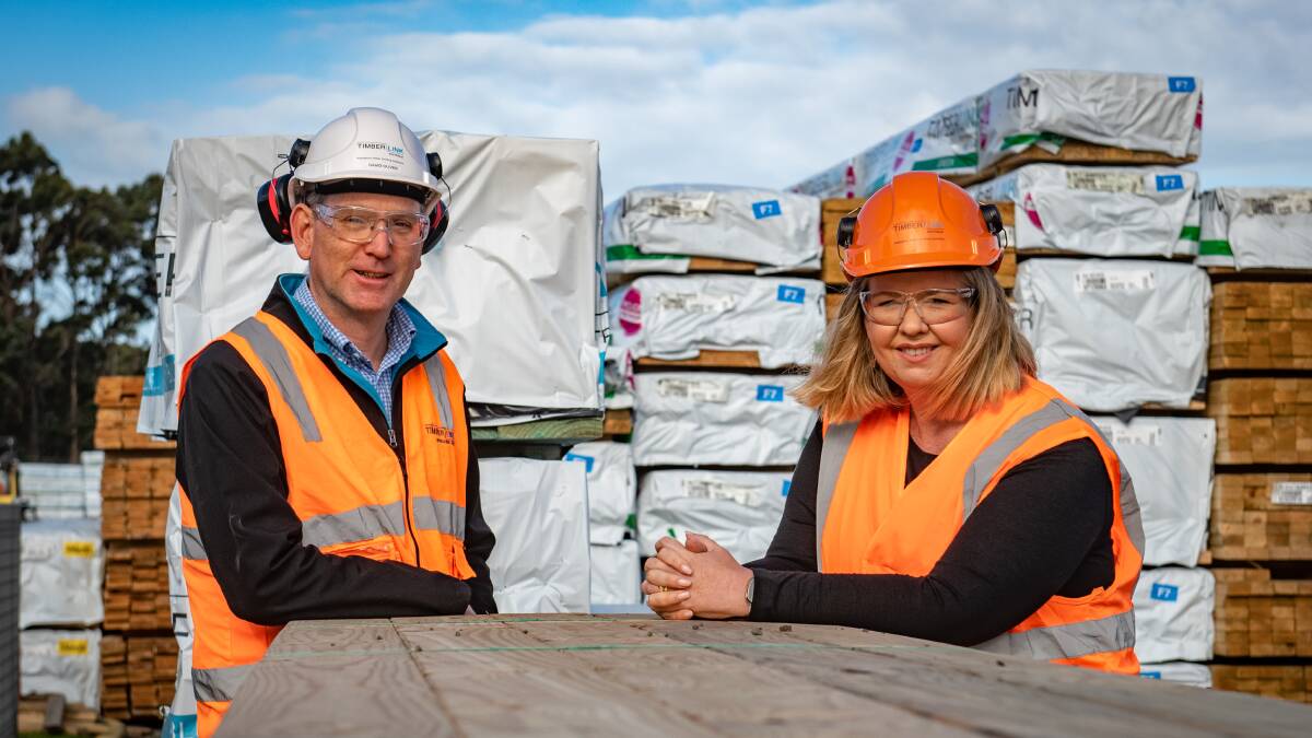 FUNDED: Timberlink sales, marketing, and corporate affairs executive general manager David Oliver with Bass Liberal MHR Bridget Archer at Timberlink's Bell Bay mill on Monday. Picture: Paul Scambler