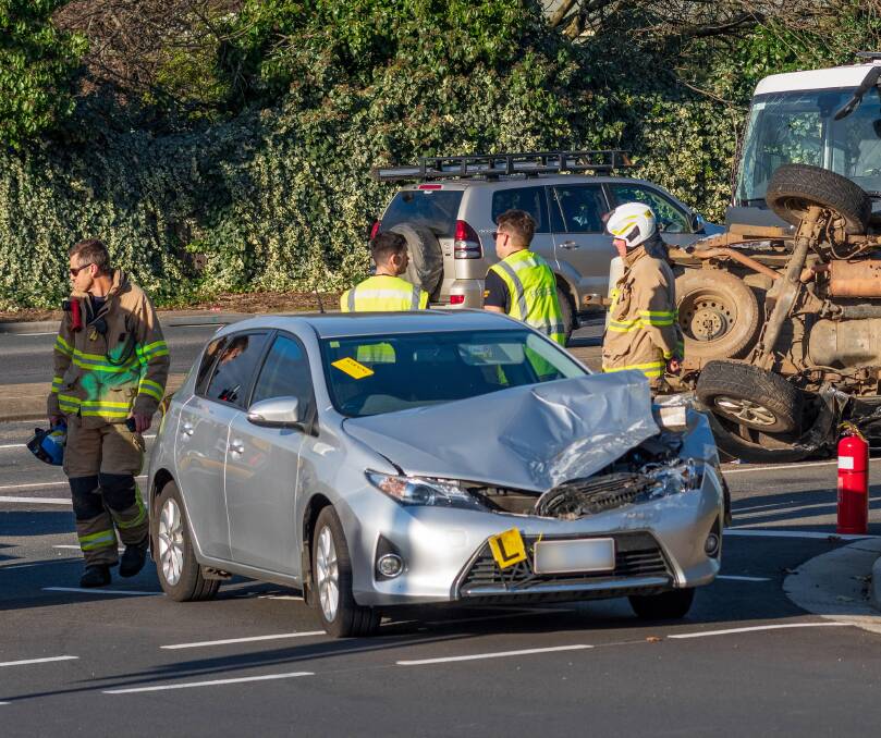 One of the three cars involved in an incident at the intersection of the Midland Highway and Howick Street. Picture: Phillip Biggs