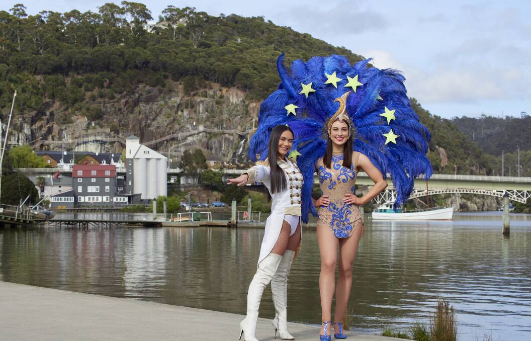 Aerialist Kiarnna Weber and ring leader Lauren Johnson, of Weber Bros' The Circus beside the Tamar River. Picture by Rod Thompson