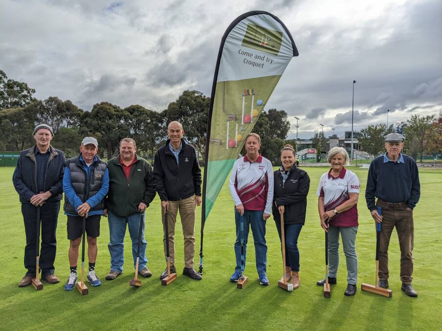 STAYING ACTIVE: Veterans affairs minister Guy Barnett previewing the Veteran Wellbeing Voucher Program alongside members of the St Leonard's Croquet Club. Picture: Supplied
