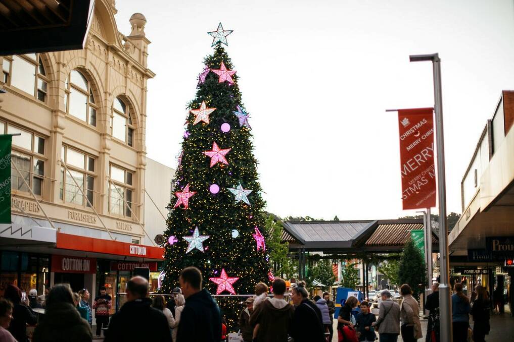 CHRISTMAS CHEER: The newly-lit Christmas tree in Launceston's Brisbane Street Mall. Picture: Supplied.